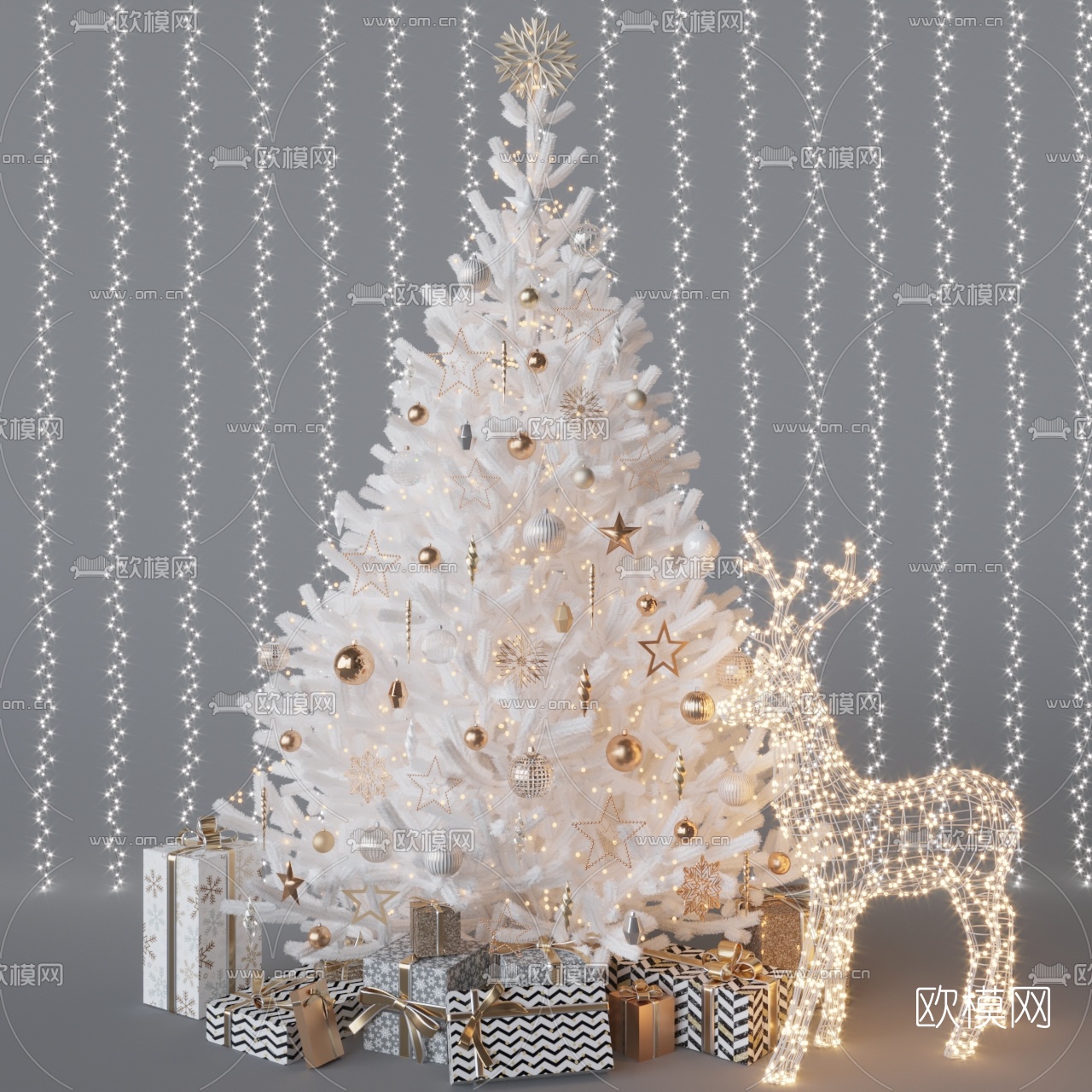 现代圣诞树礼盒美陈3d模型下载（渲染图1）