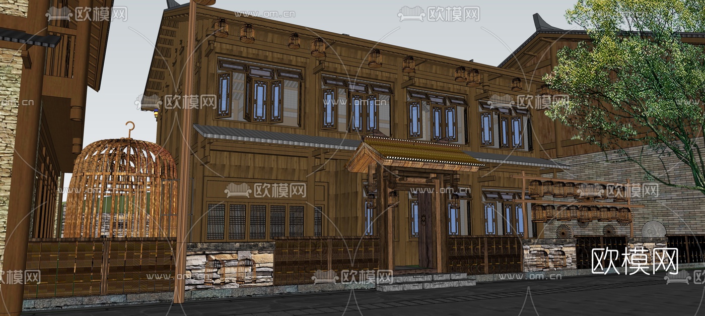 中式商业街su模型下载（渲染图5）