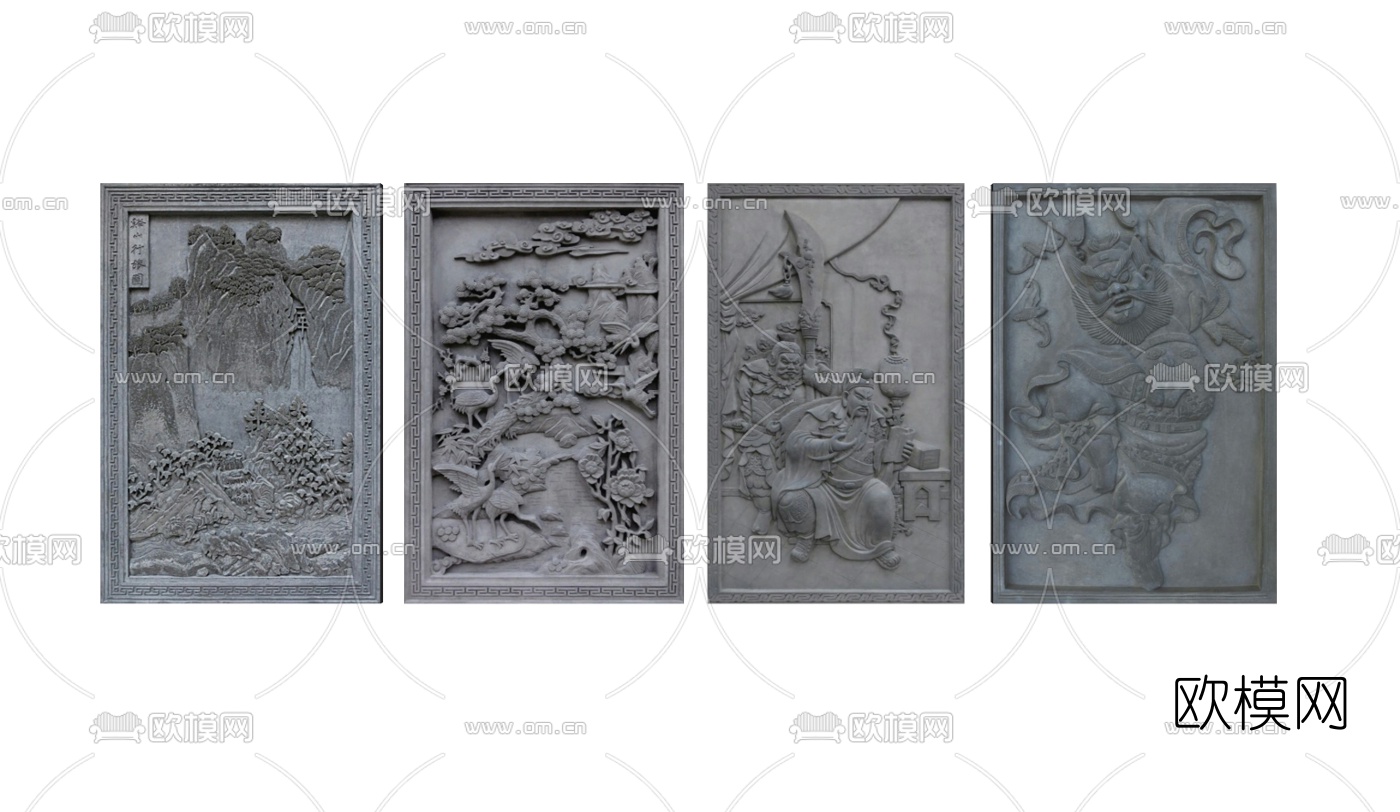 中式花鸟砖雕su模型下载