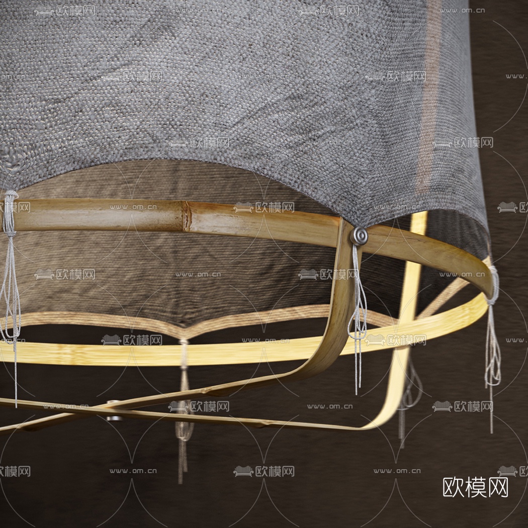 自然风竹编布艺吊灯3d模型下载（渲染图3）