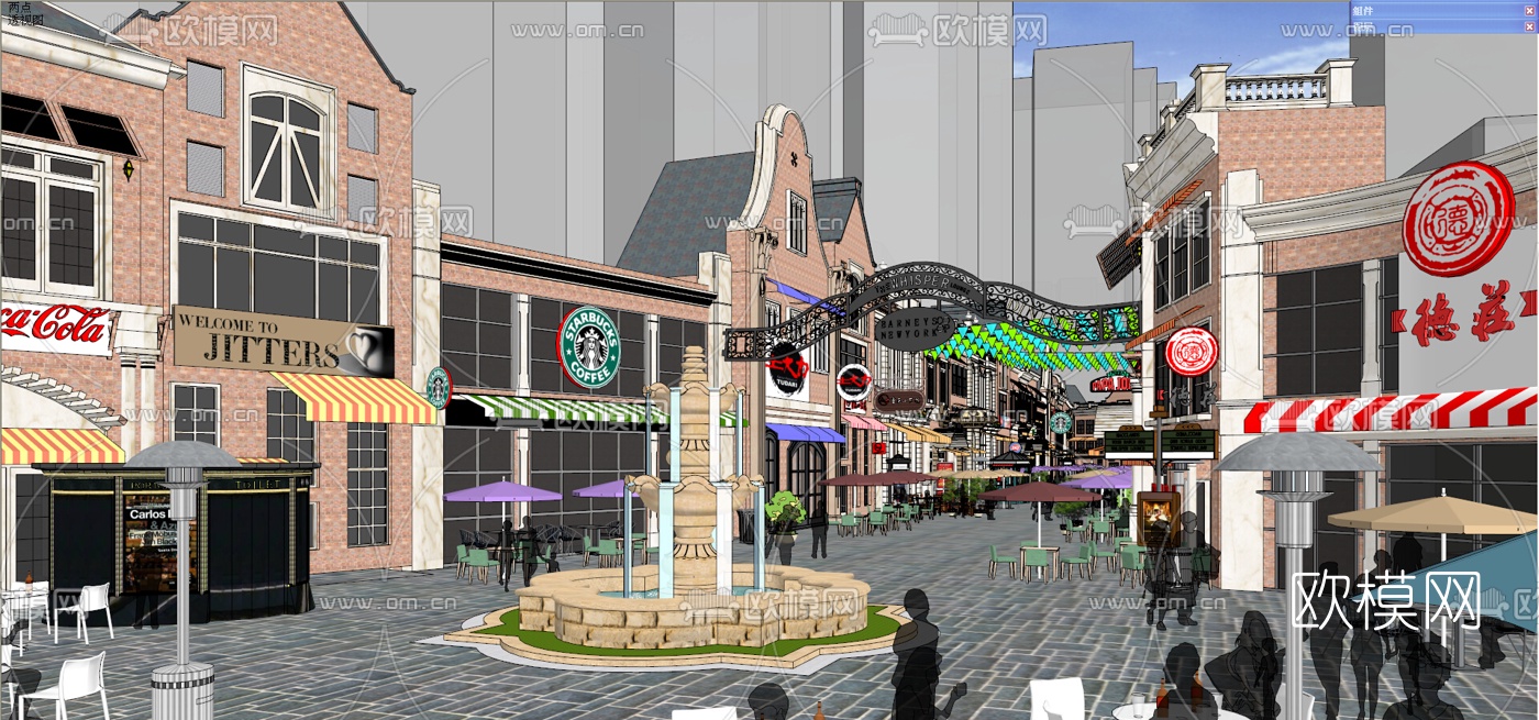 欧式商业街su模型下载（渲染图1）