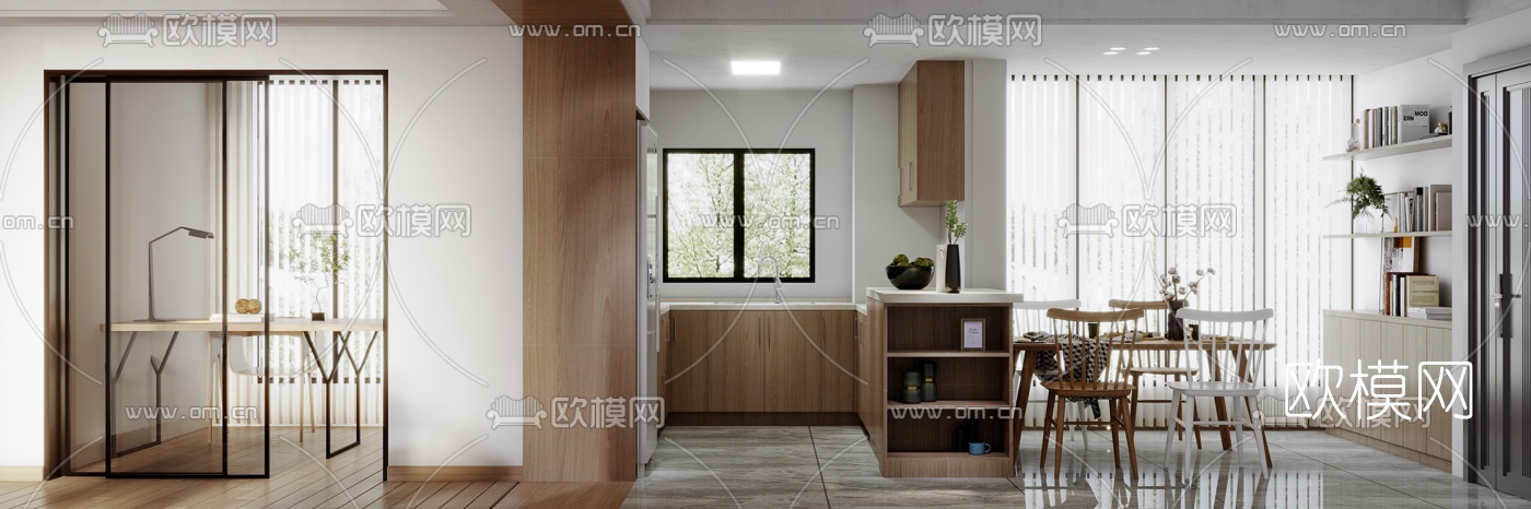 北欧客厅餐厅3d模型下载（渲染图1）