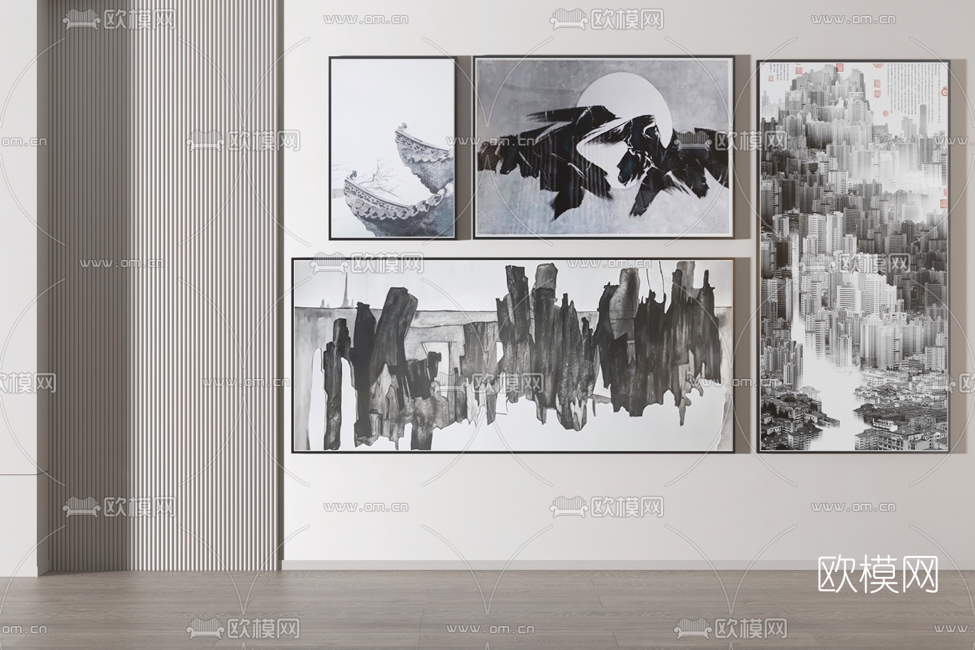 现代黑白装饰画3d模型
