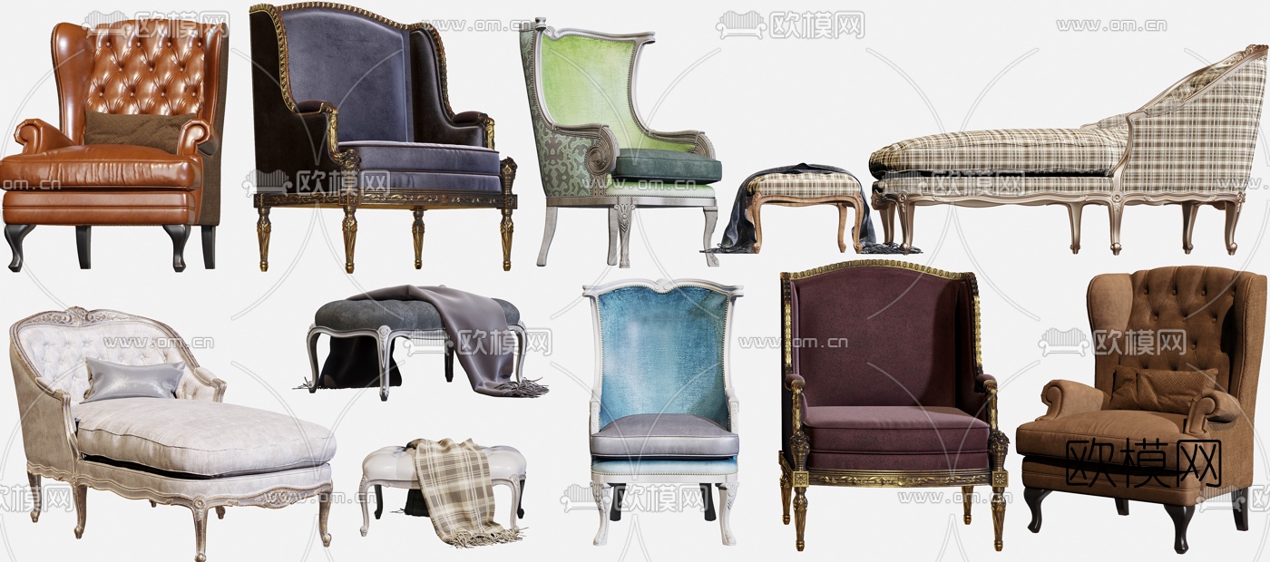 欧式轻奢休闲沙发3d模型下载（渲染图1）