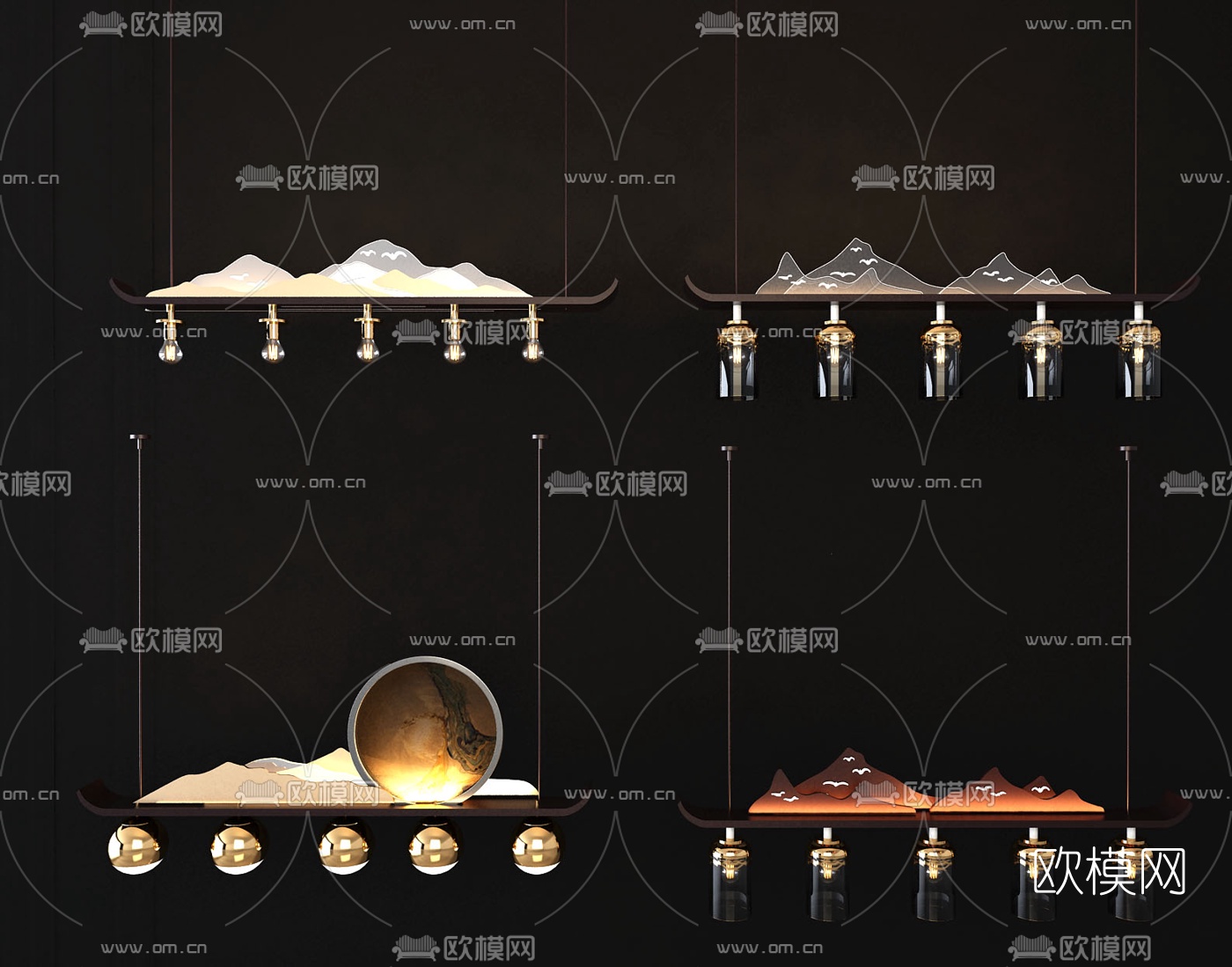 新中式山峦装饰吊灯3d模型下载