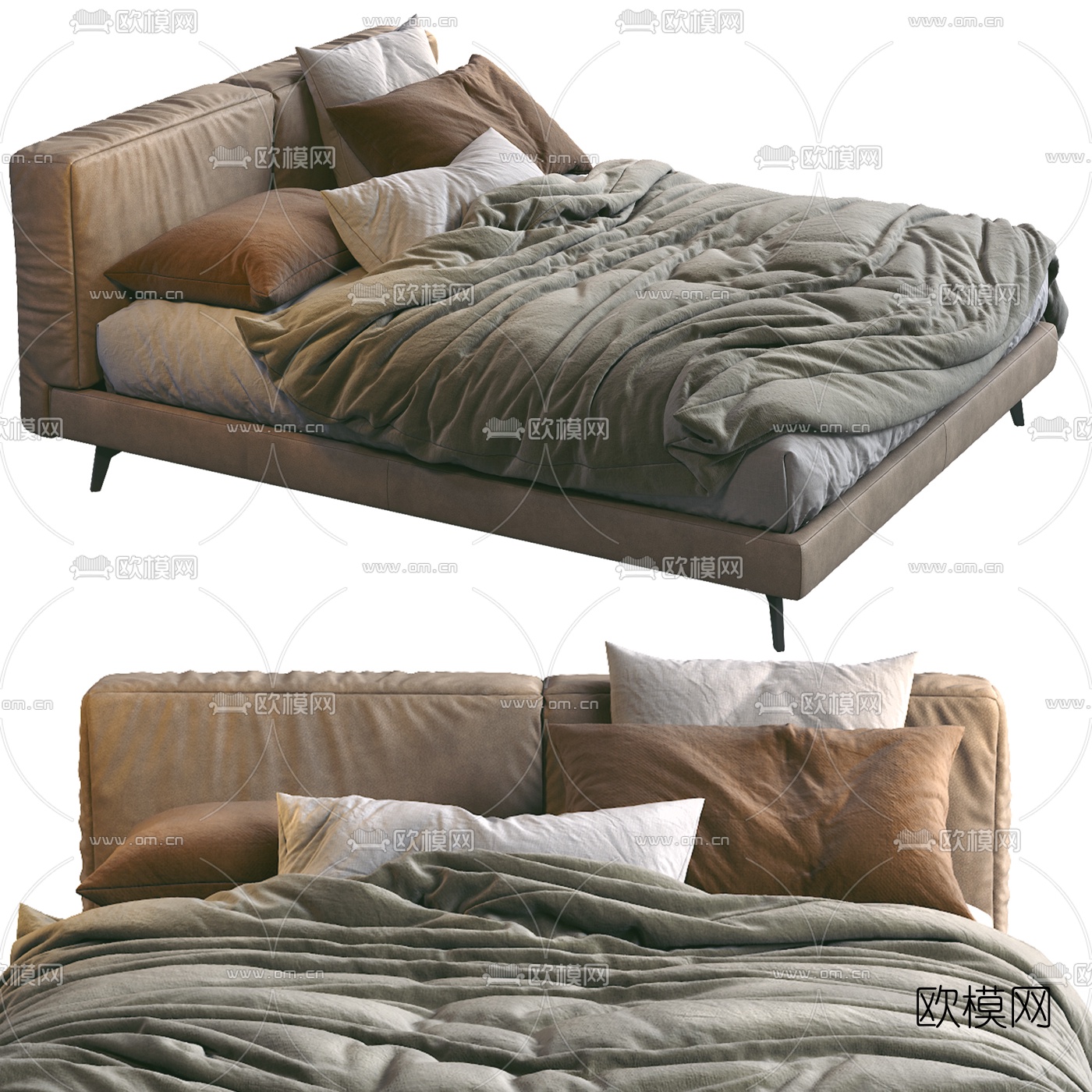 FLEXFORM 布艺双人床3d模型下载（渲染图1）
