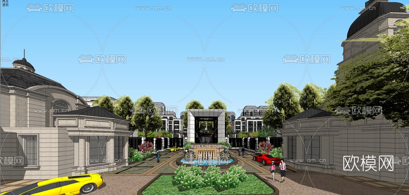 新古典小区住宅园林景观su模型下载（渲染图4）