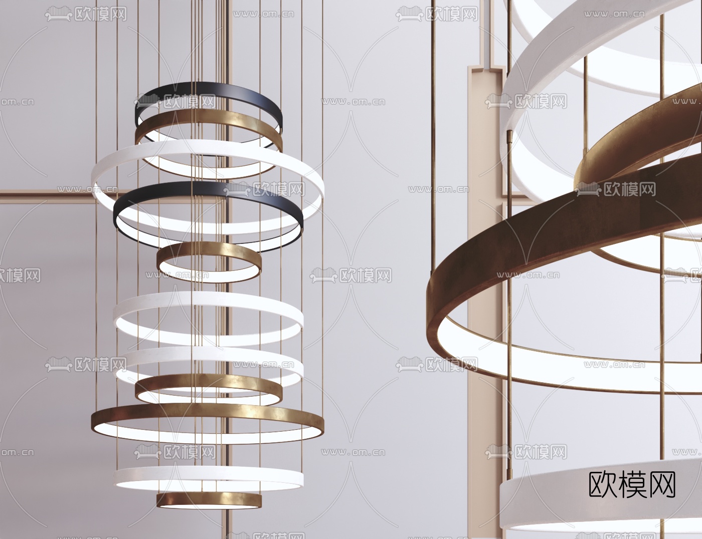 现代圆环吊灯su模型下载（渲染图1）