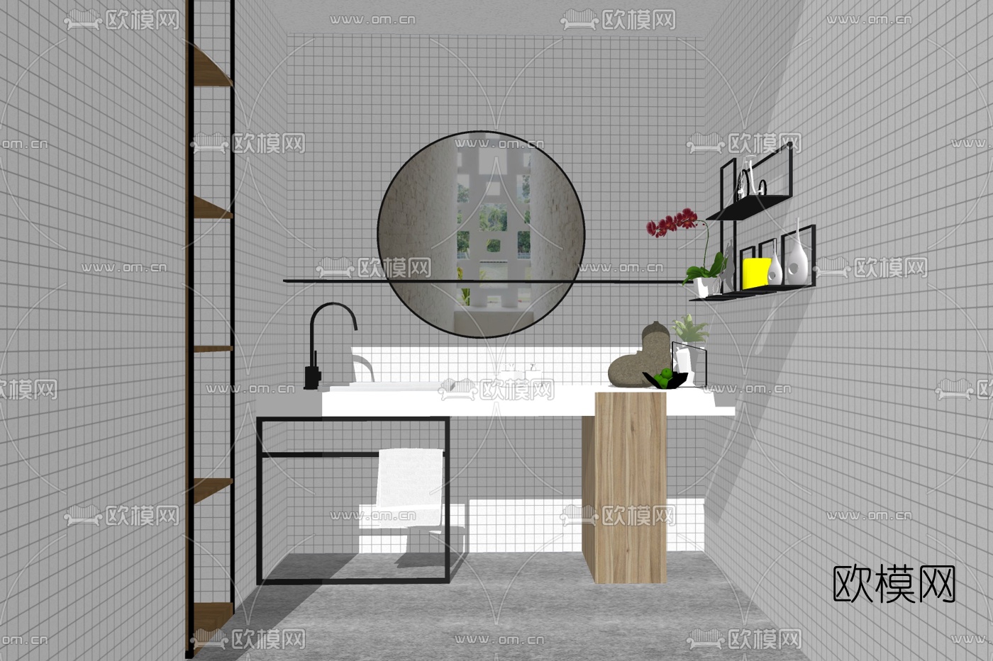 现代浴室洗手台su模型下载