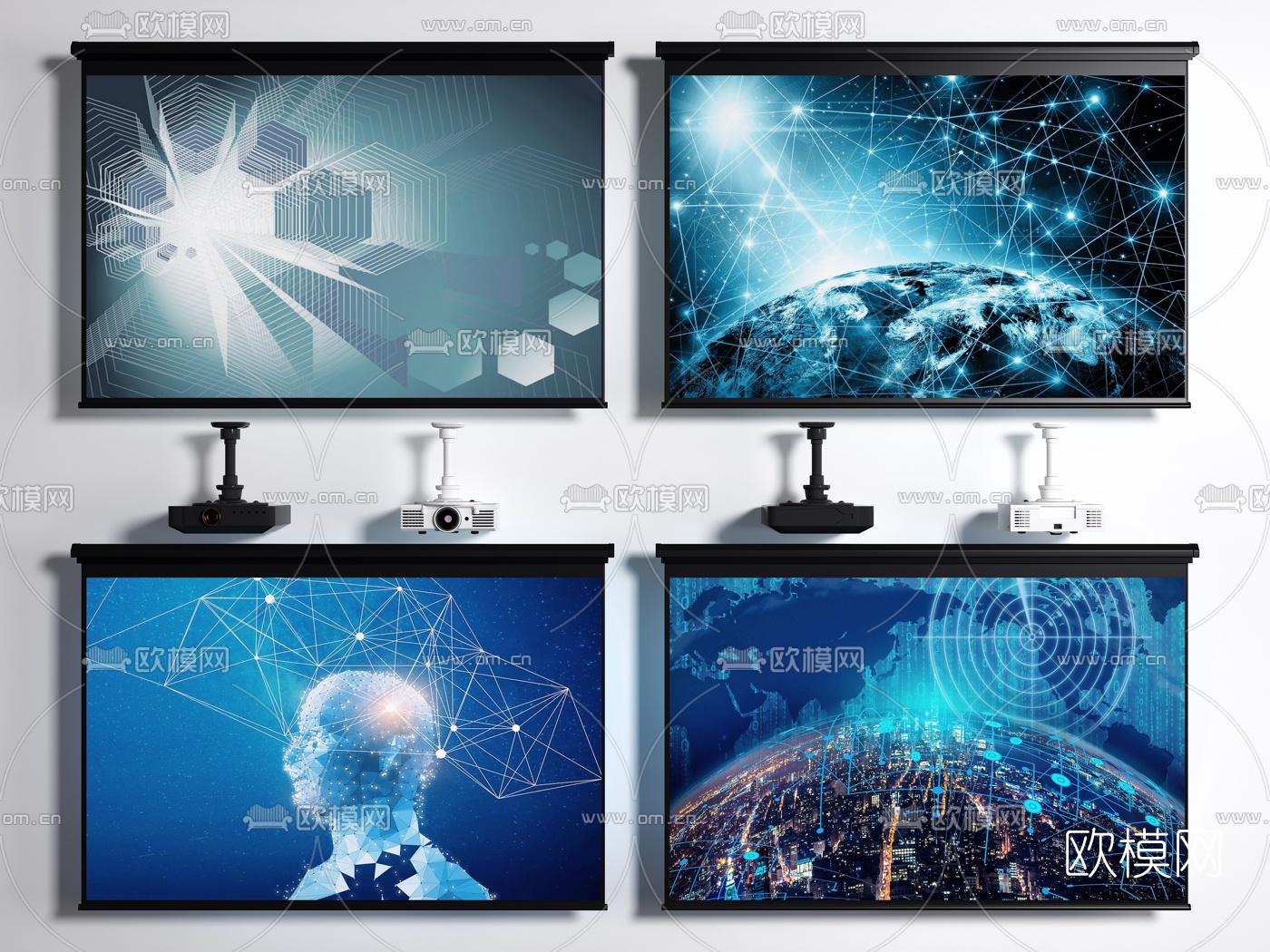 现代投影仪幕布3d模型