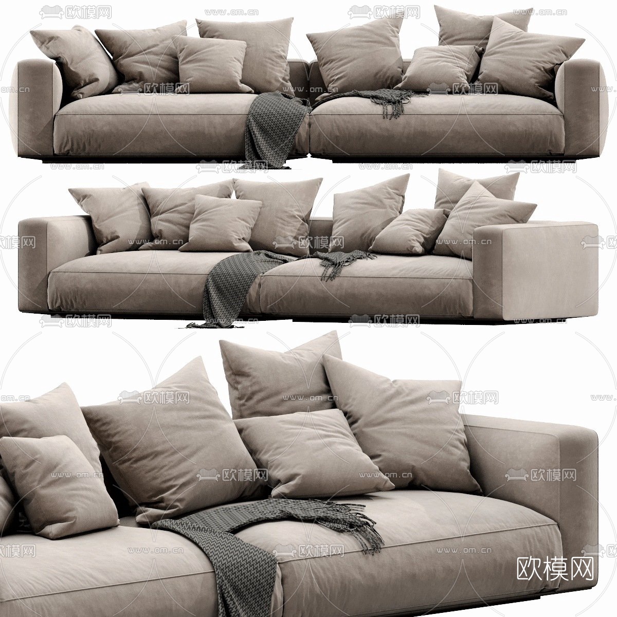 现代布艺双人沙发3d模型下载（渲染图1）