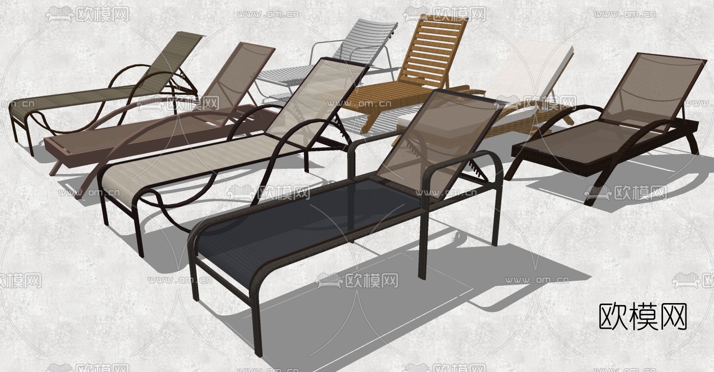 现代户外沙滩椅躺椅su模型下载（渲染图2）