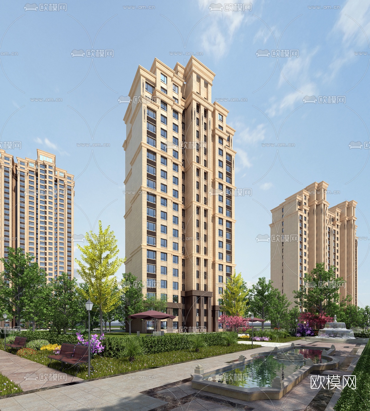 现代高层住宅小区外观3d模型