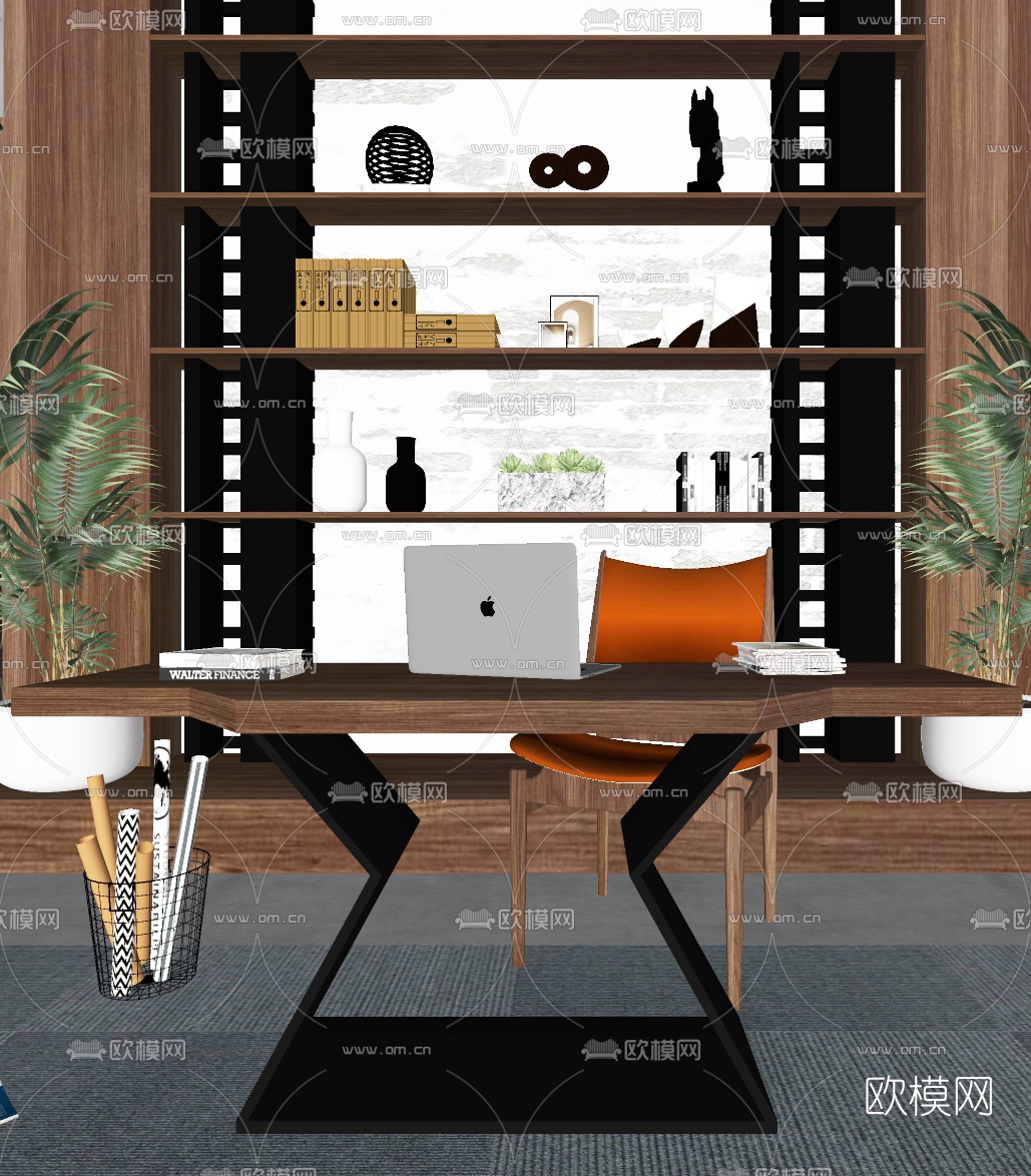 北欧简约书房su模型下载（渲染图1）