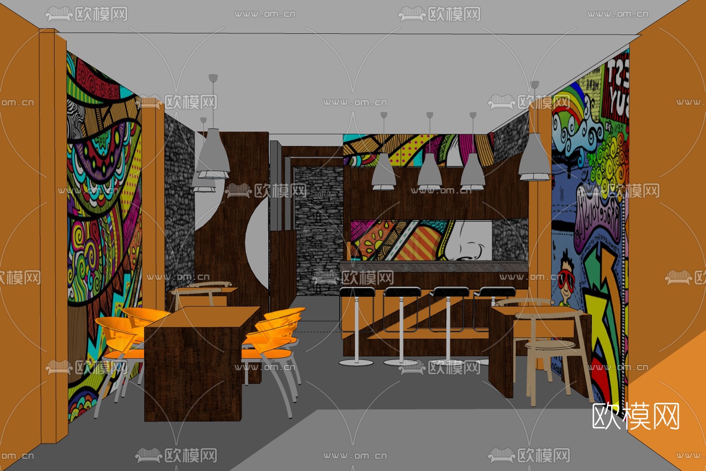 现代快餐店免费su模型下载