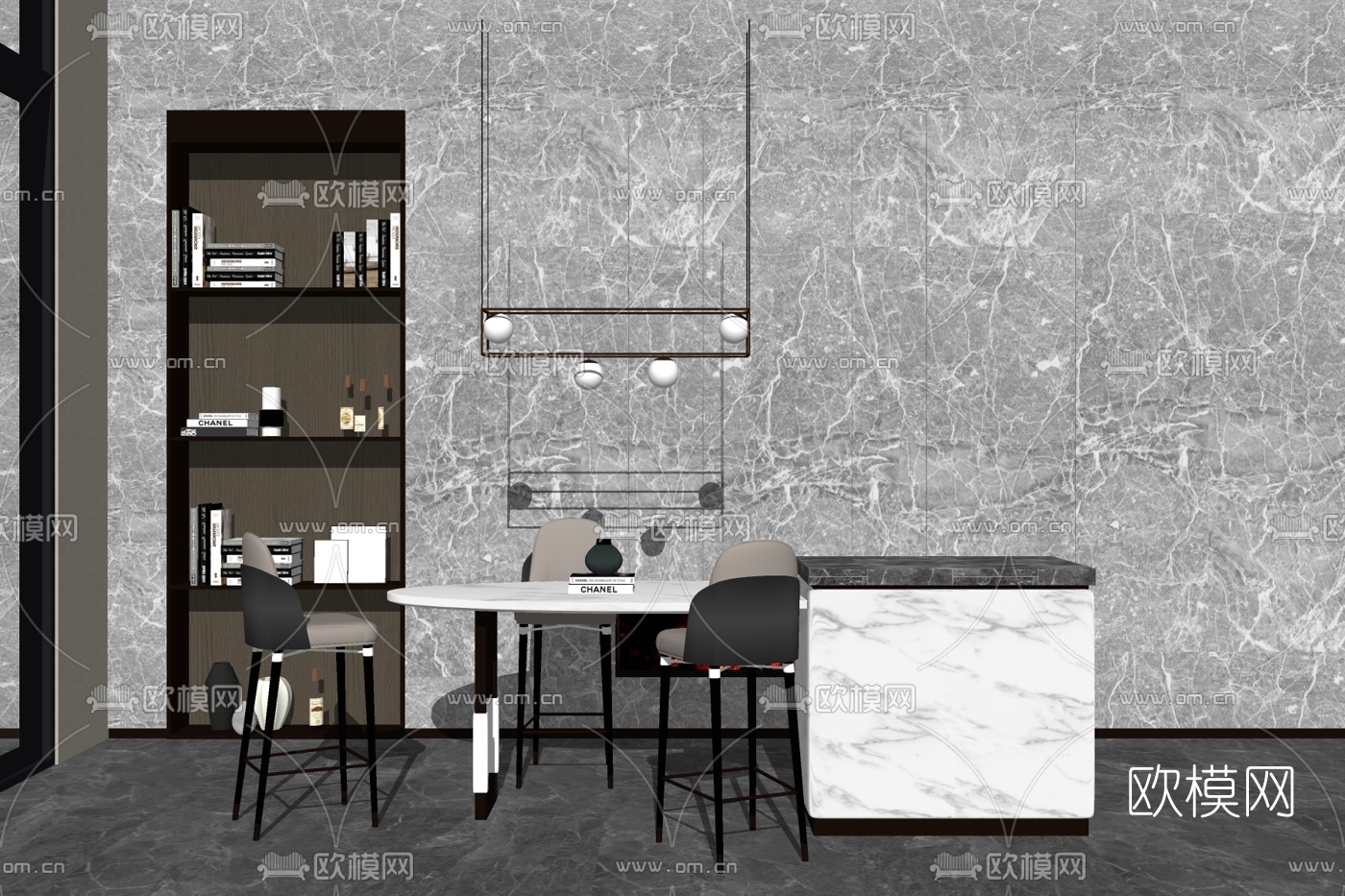 现代吧台su模型下载