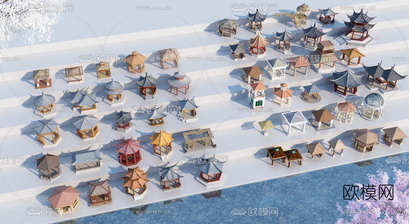 中式凉亭建筑构件3d模型