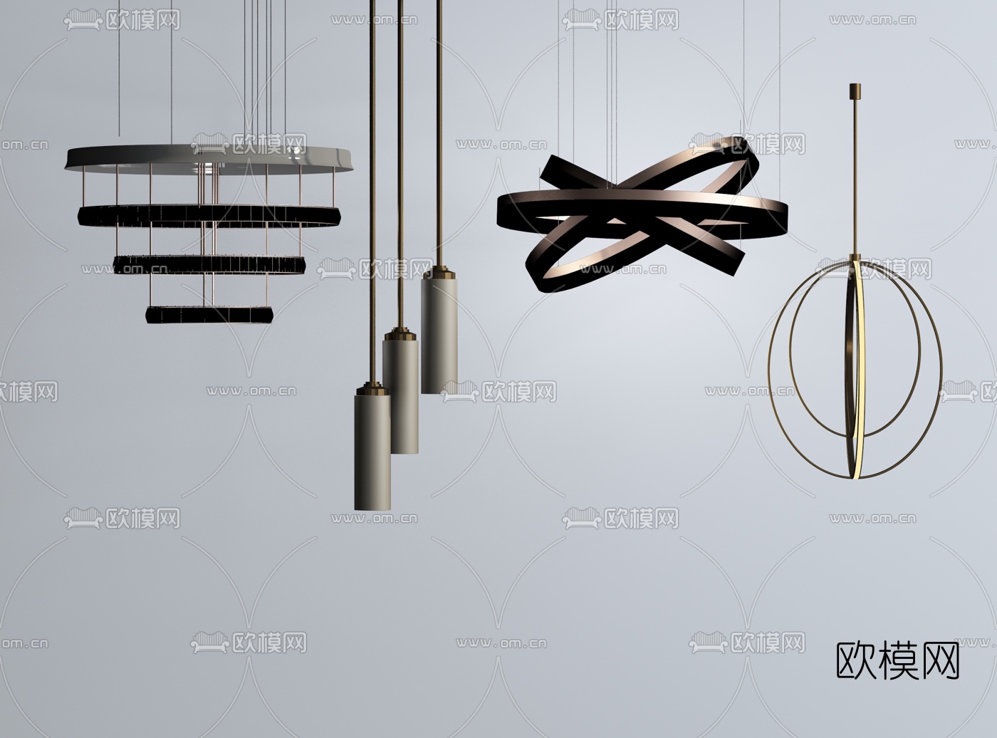 现代金属吊灯su模型下载