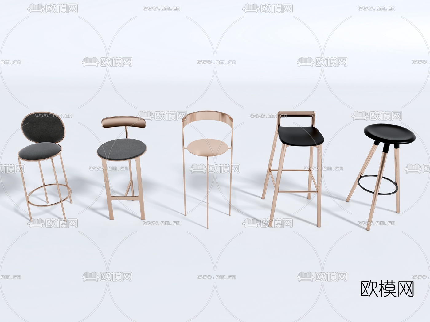 现代轻奢吧椅3d模型下载（渲染图2）