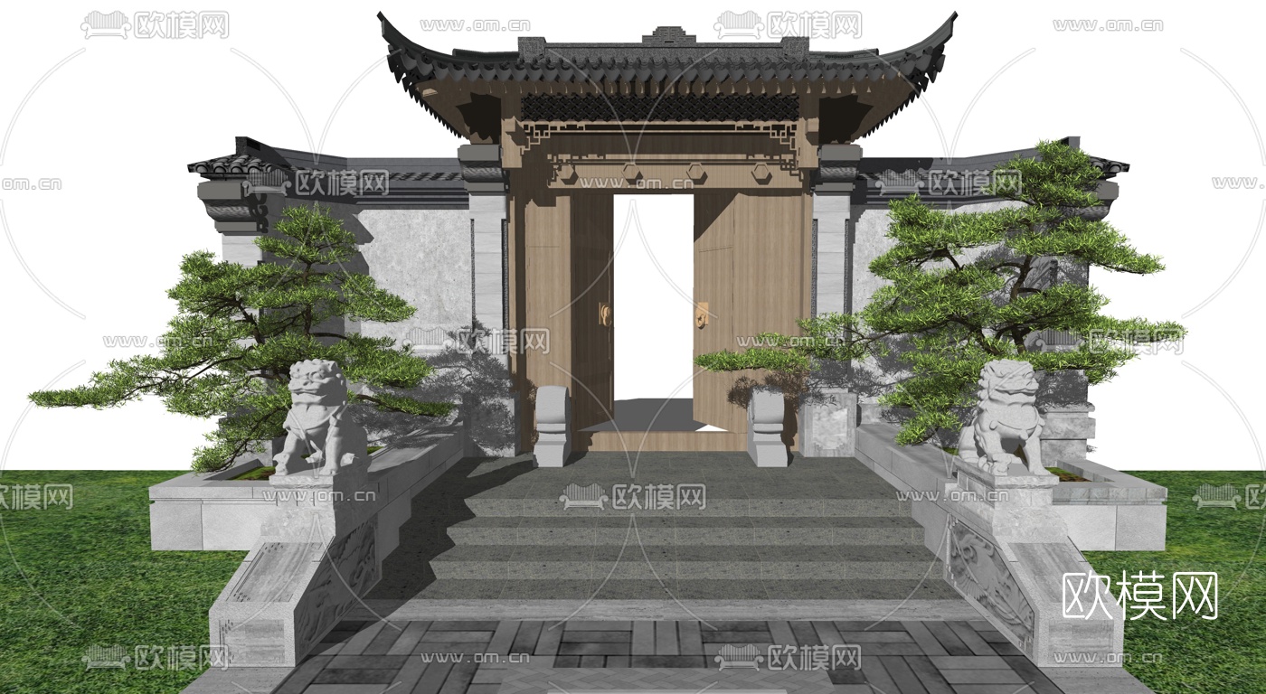 中式庭院大门su模型