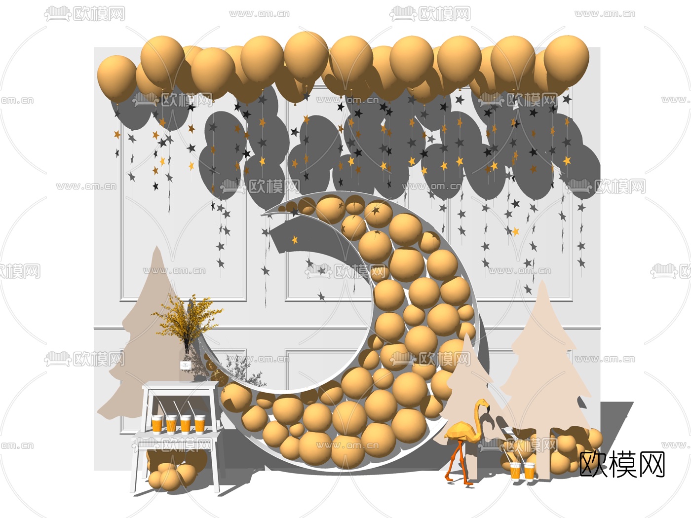 现代婚庆装饰品摆件su模型下载