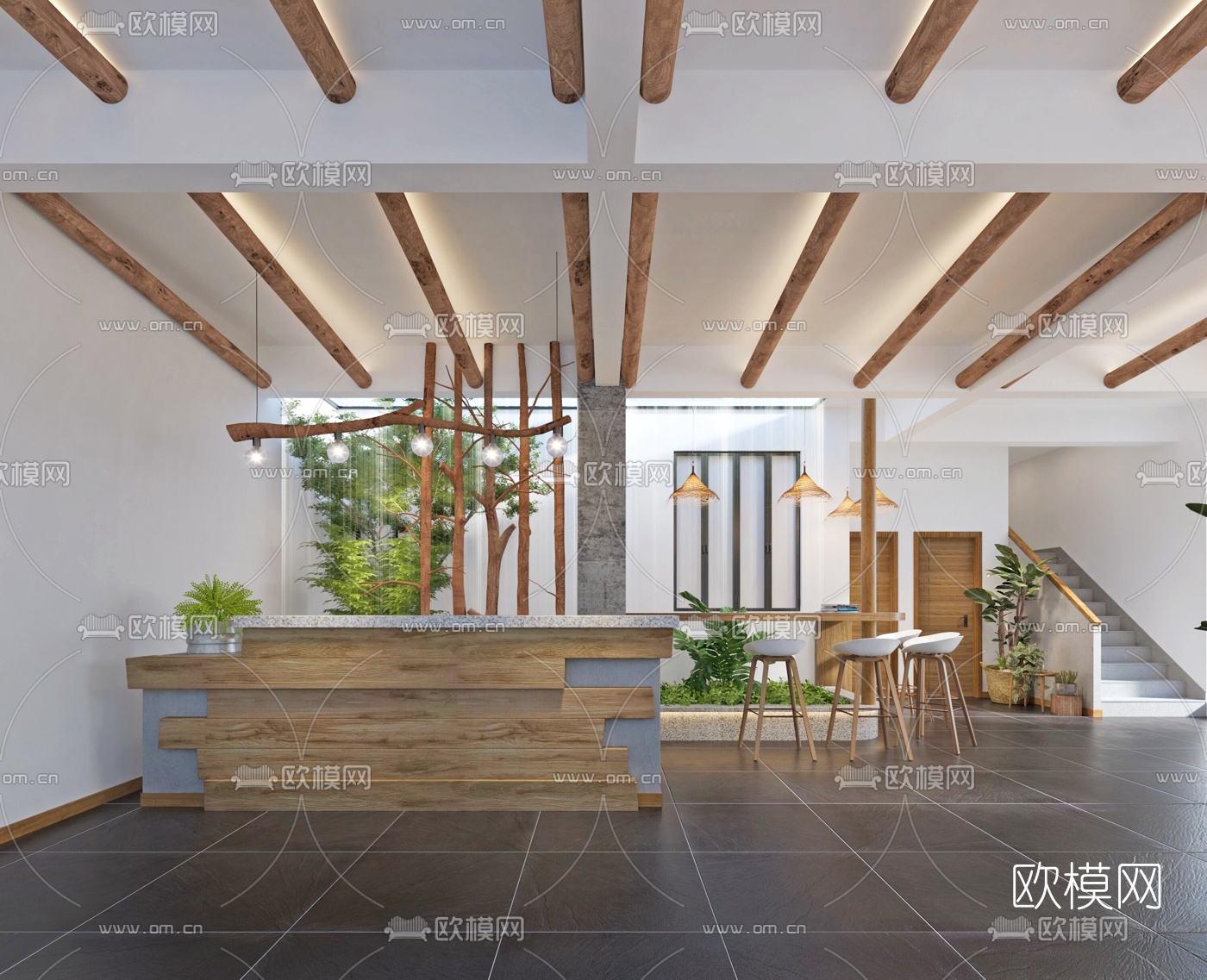 北欧民宿大厅3d模型下载（渲染图2）