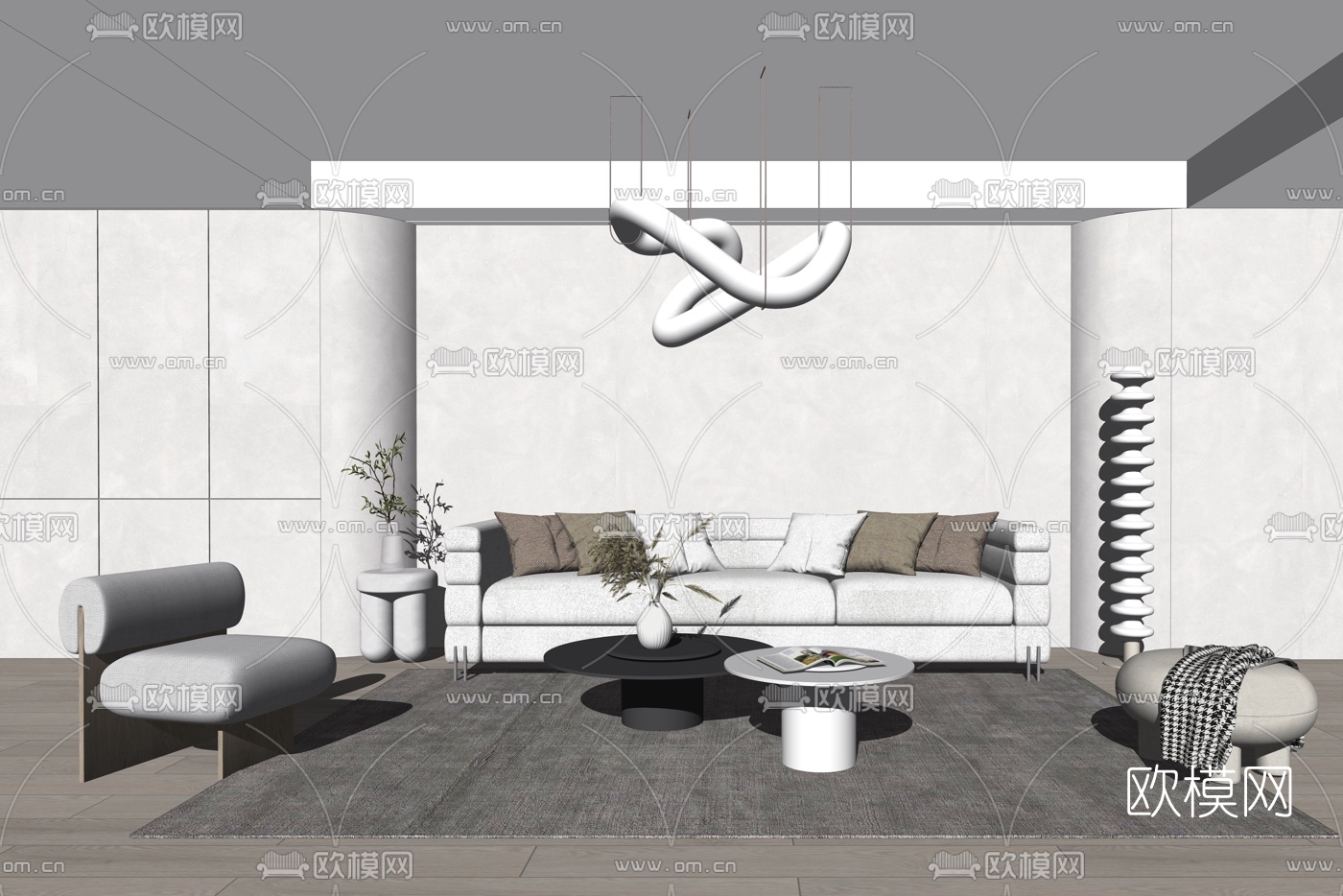 现代布艺沙发组合su模型