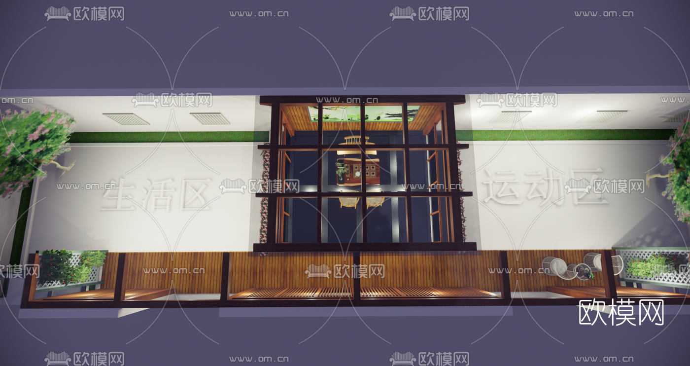 新中式花园凉亭免费3d模型下载（渲染图4）