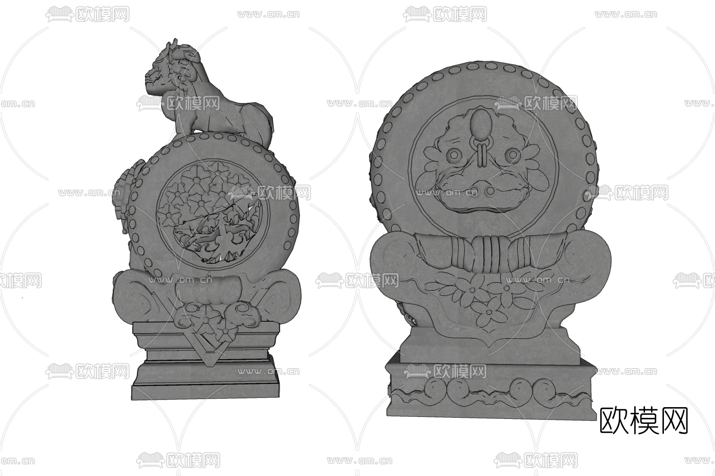 中式石鼓小品免费su模型下载