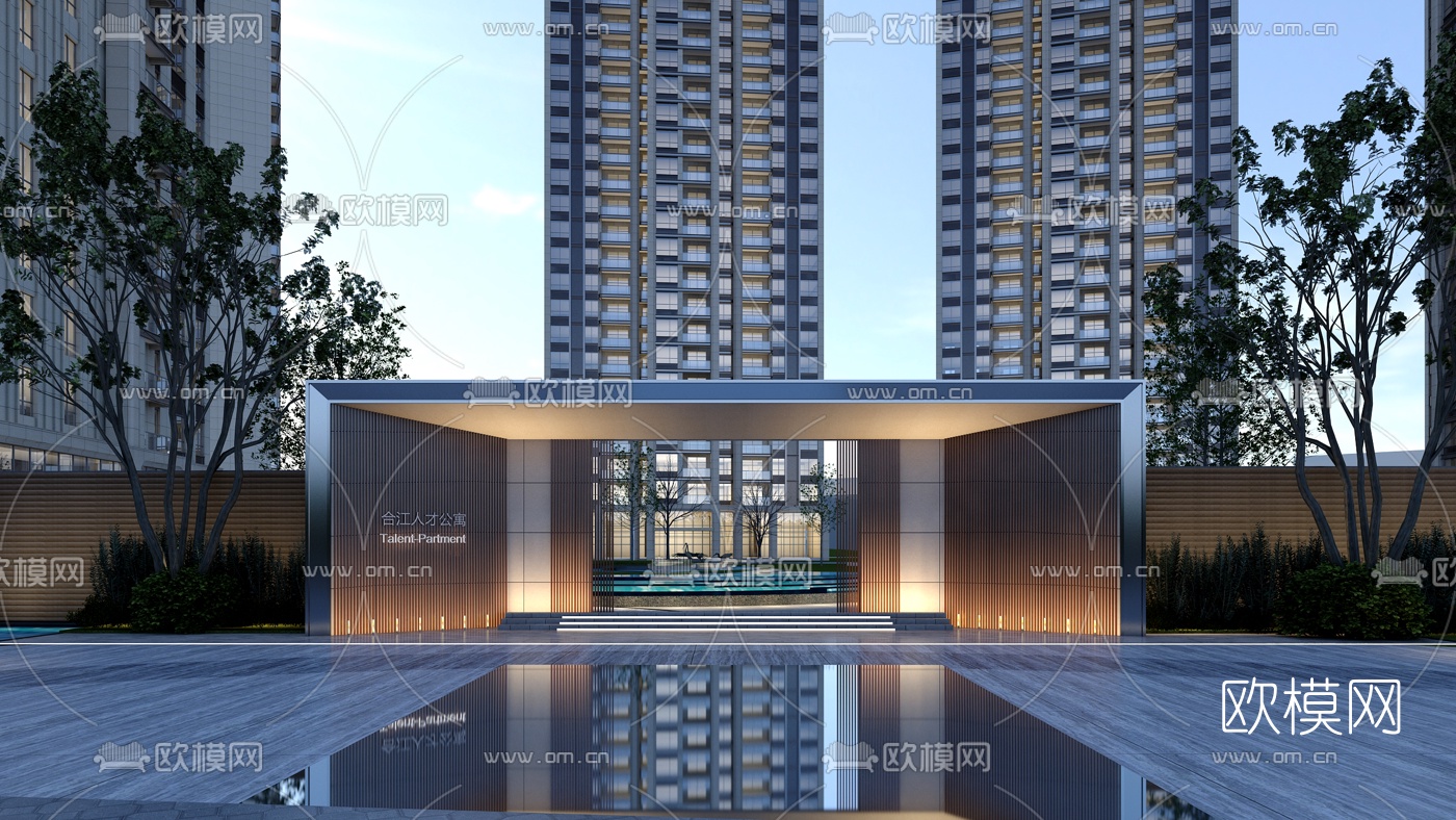 现代住宅小区入口门头3d模型下载