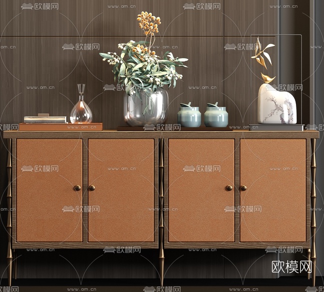 新中式创意皮革边柜3d模型下载
