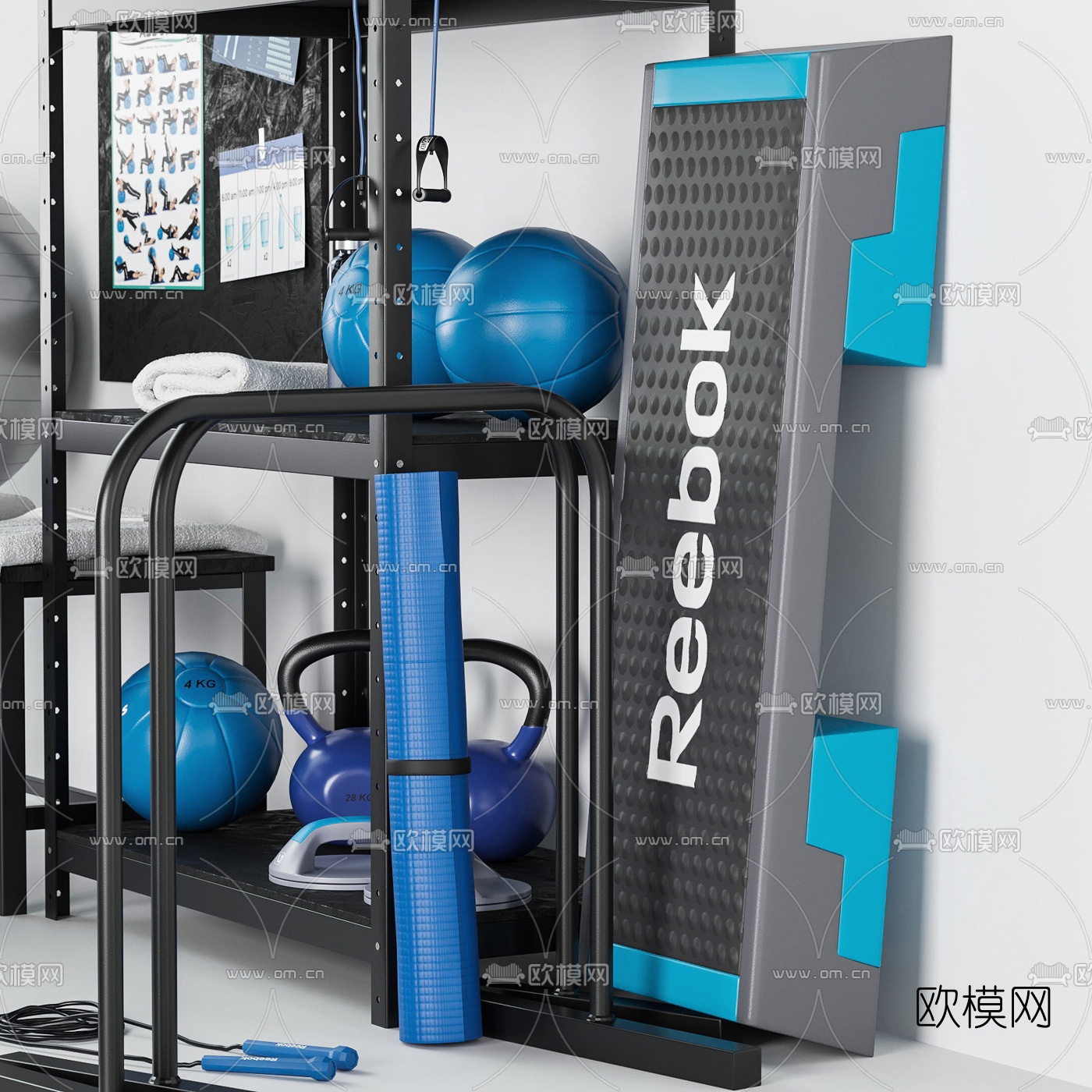 现代瑜伽毯健身设备3d模型下载（渲染图3）