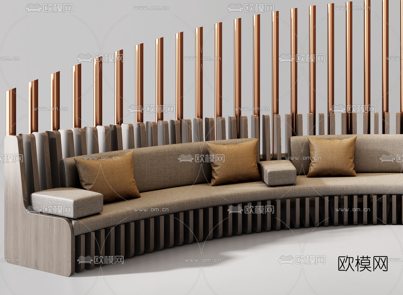 现代布艺弧形卡座沙发3d模型下载（渲染图4）
