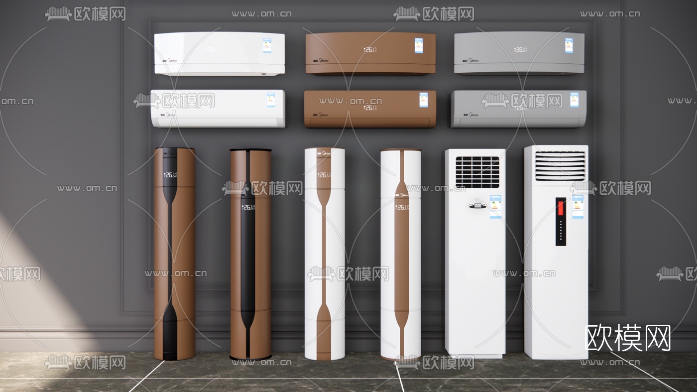 现代立式空调su模型下载（渲染图1）