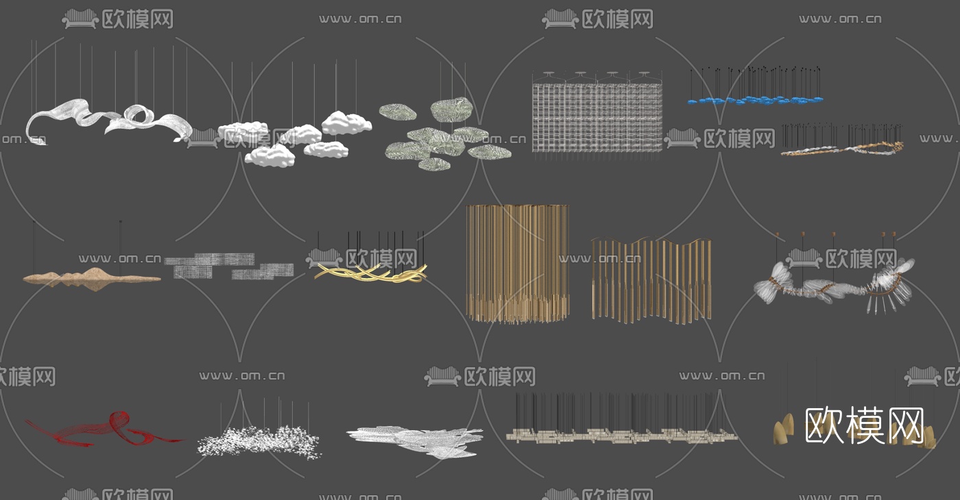 现代酒店大堂异形云朵水晶装饰灯su模型下载