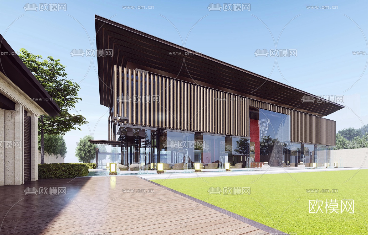 现代售楼处建筑外观su模型下载（渲染图4）