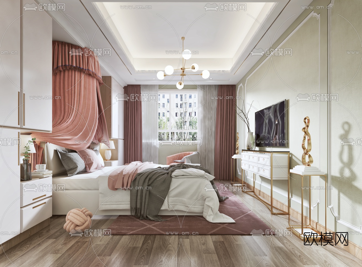 现代轻奢卧室主人房3d模型下载