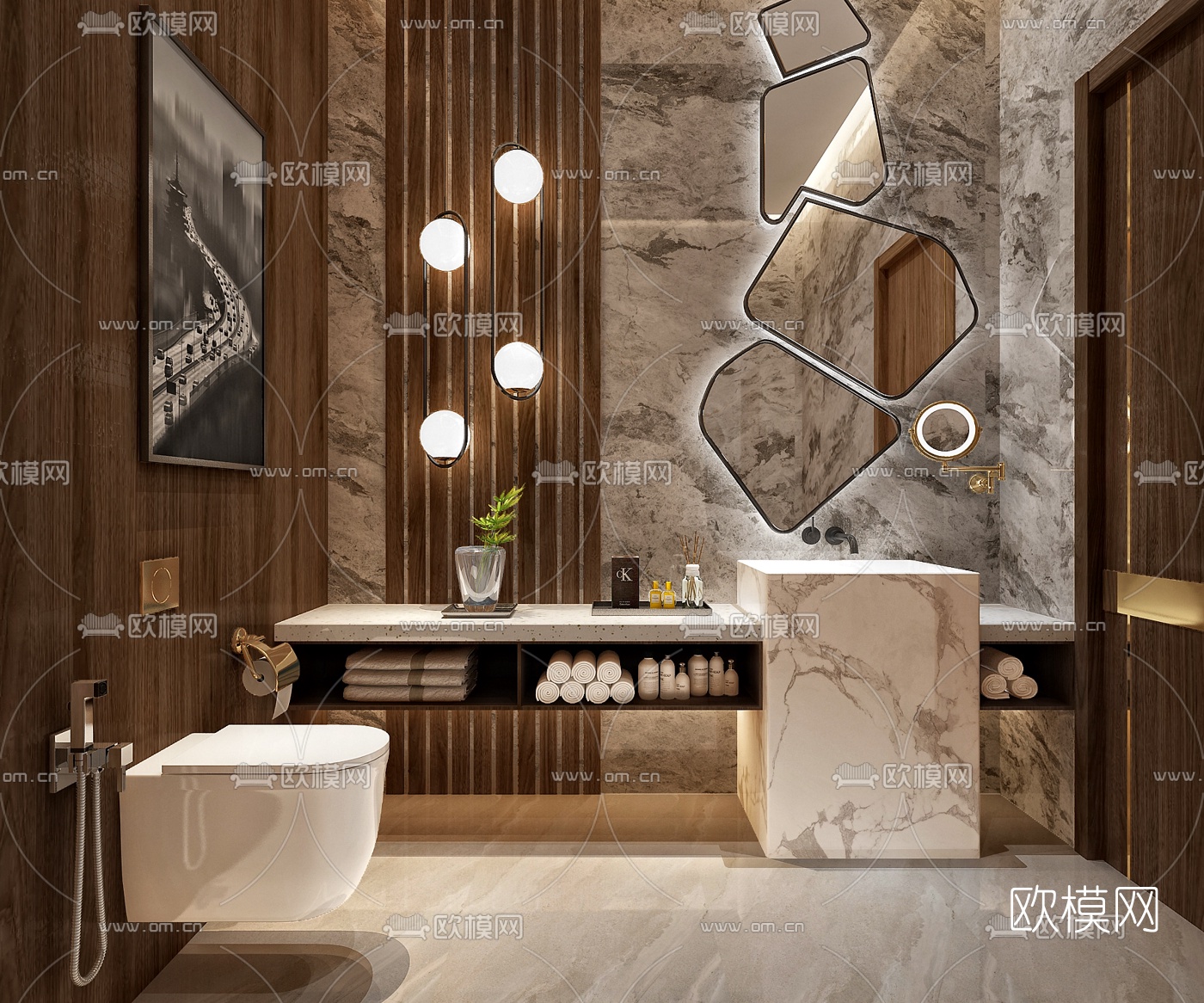 现代轻奢卫生间3d模型下载