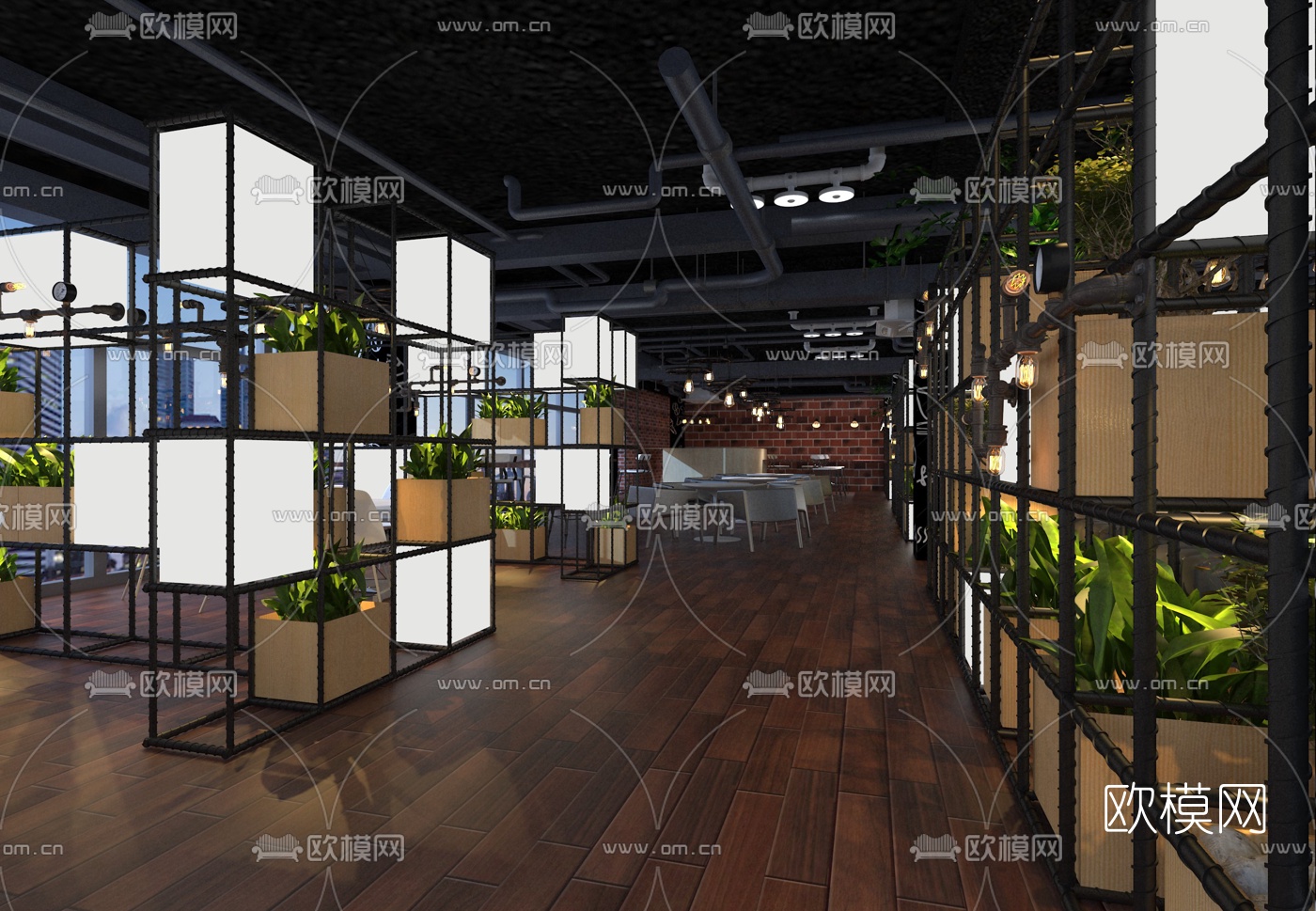 工业风咖啡厅免费3d模型下载（渲染图5）