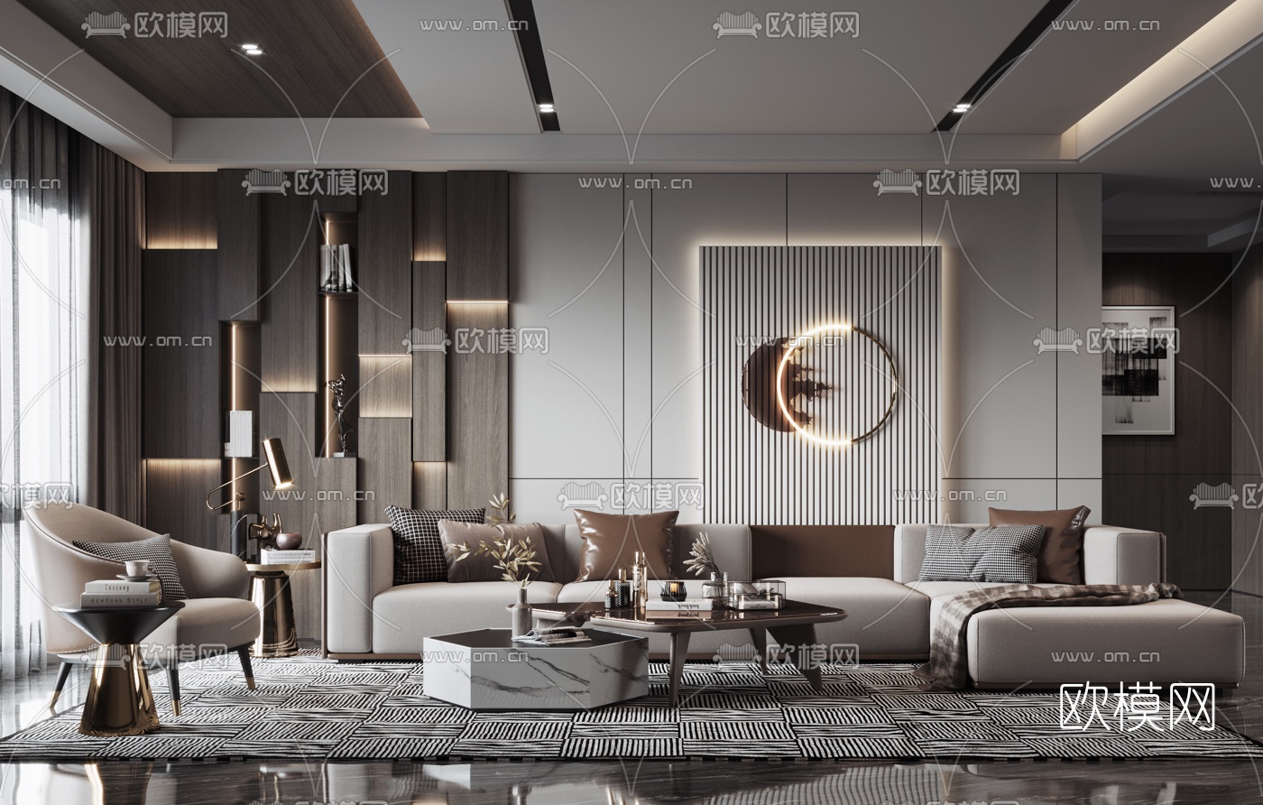 现代布艺转角沙发组合3d模型