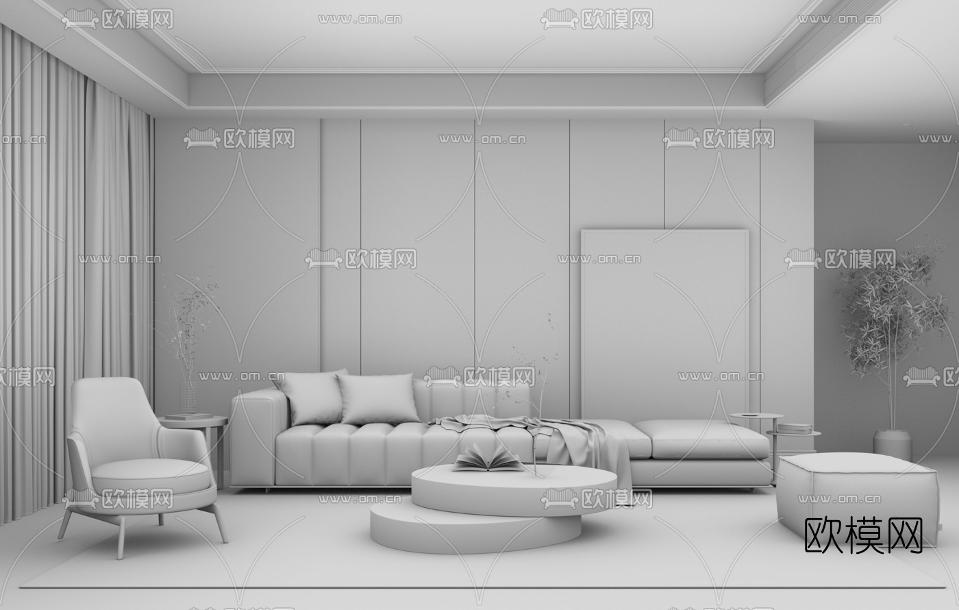 现代布艺沙发组合su模型