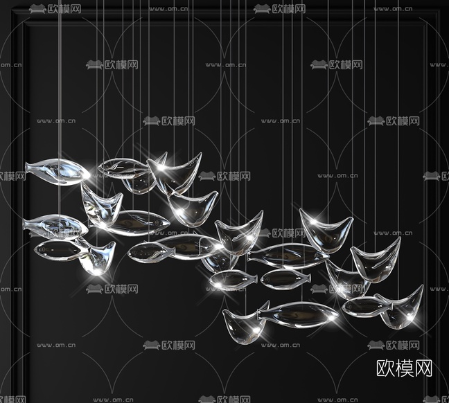 现代艺术鱼形水晶装饰灯3d模型下载