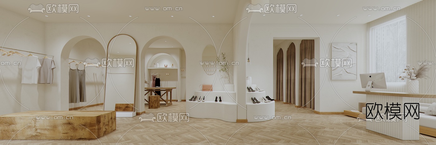 日式侘寂女装服装店3d模型下载（渲染图3）