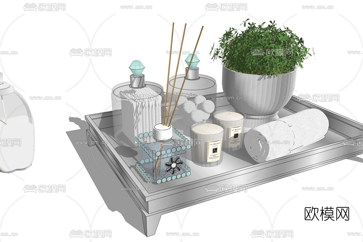 现代盆栽毛巾香薰摆件免费su模型下载