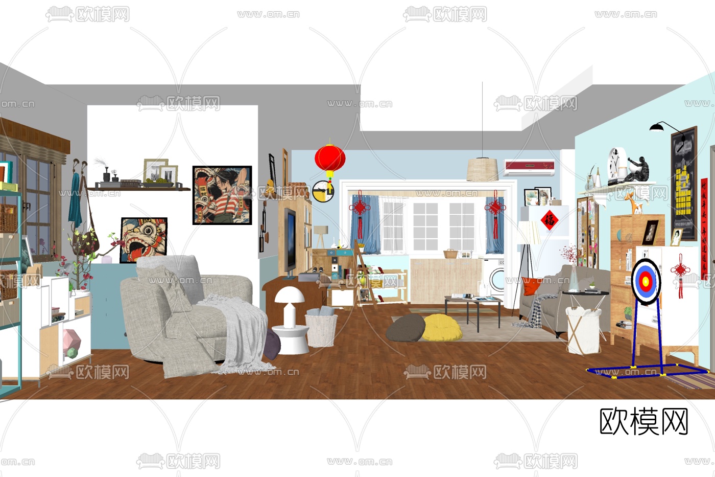北欧客厅免费su模型下载