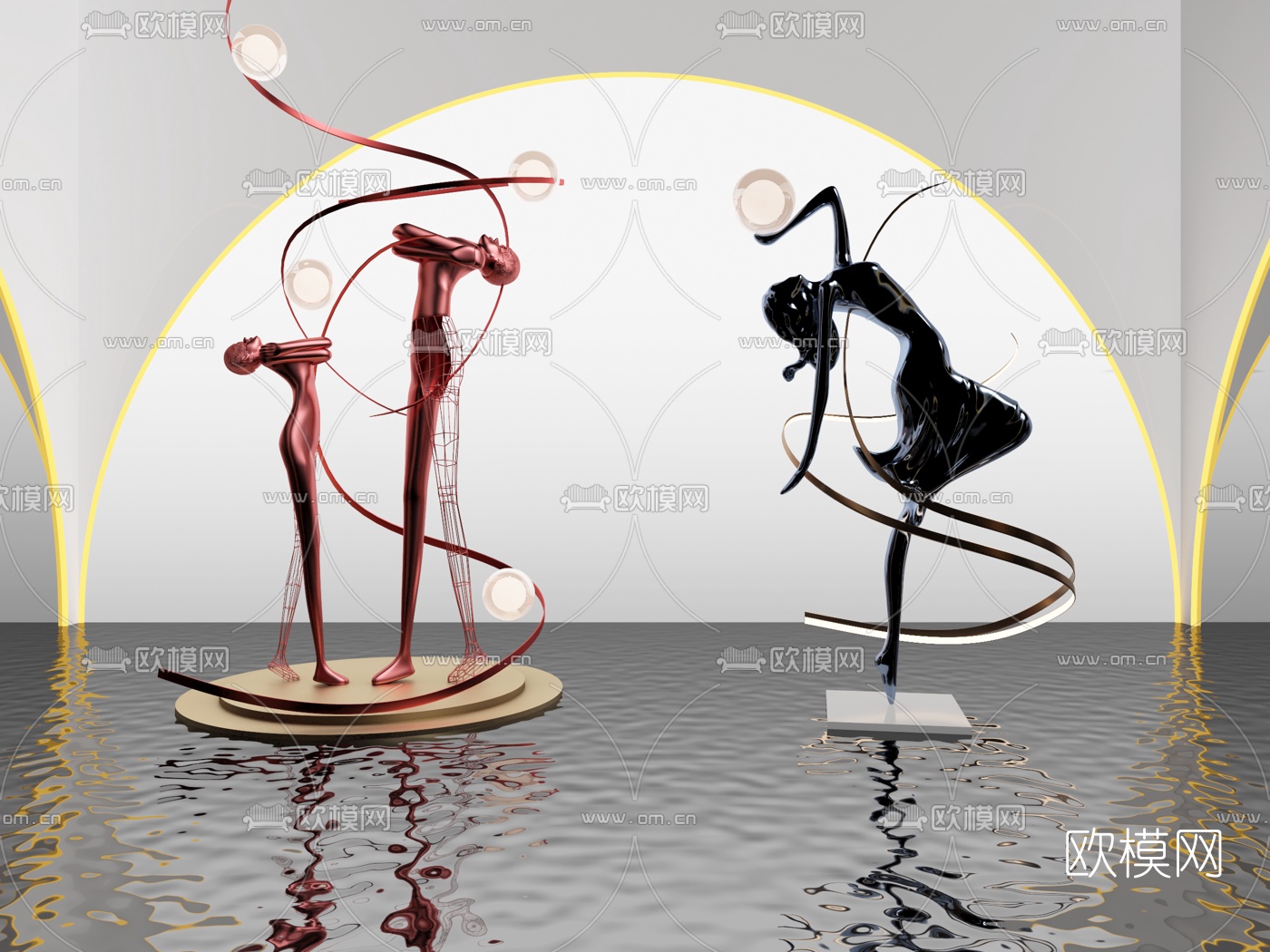 现代舞蹈人物雕塑摆件3d模型下载