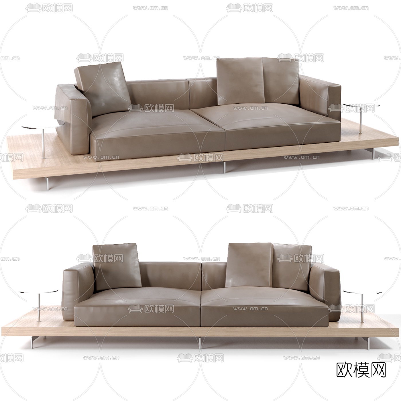 现代皮革办公双人沙发3d模型下载（渲染图2）