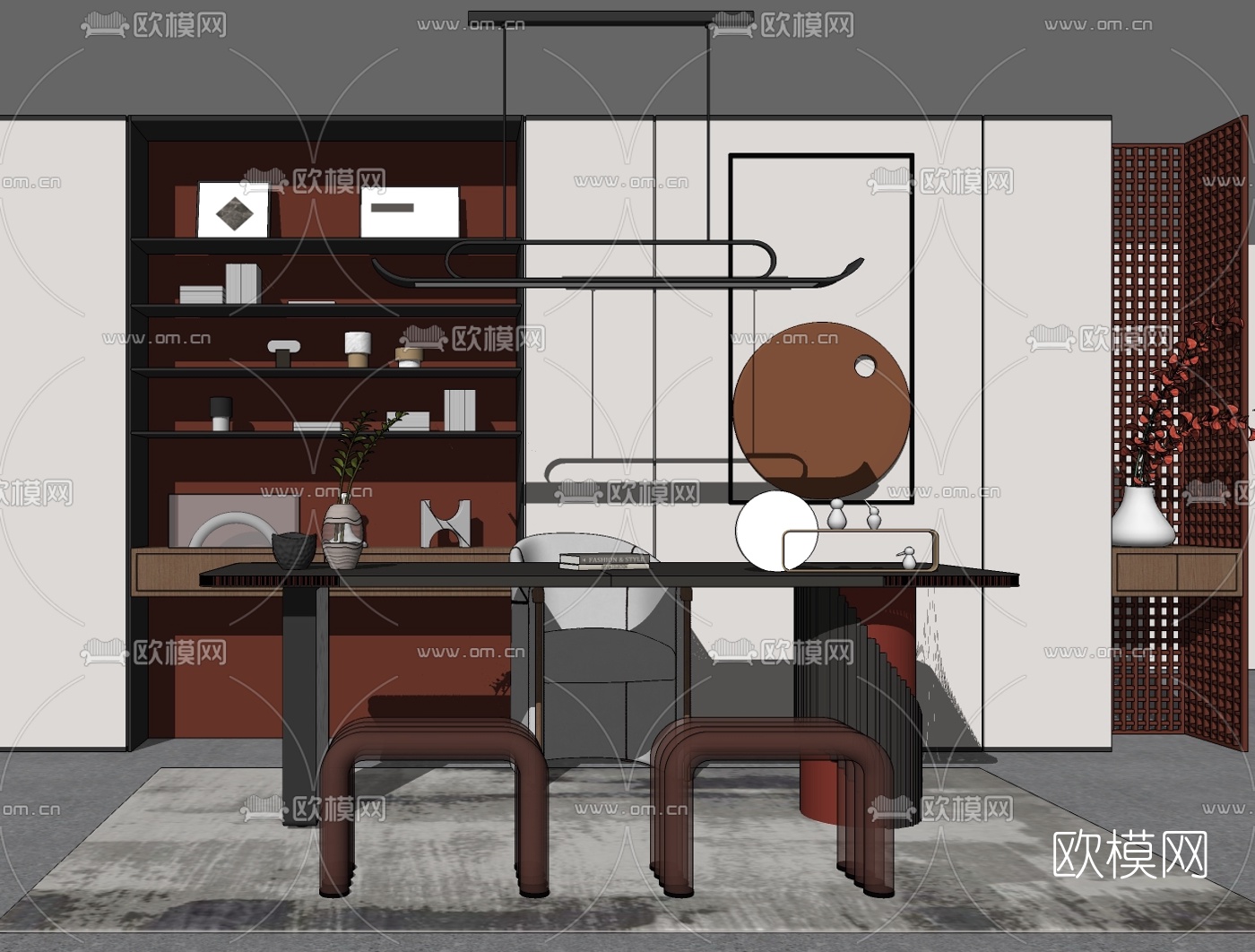 现代轻奢书桌椅su模型下载