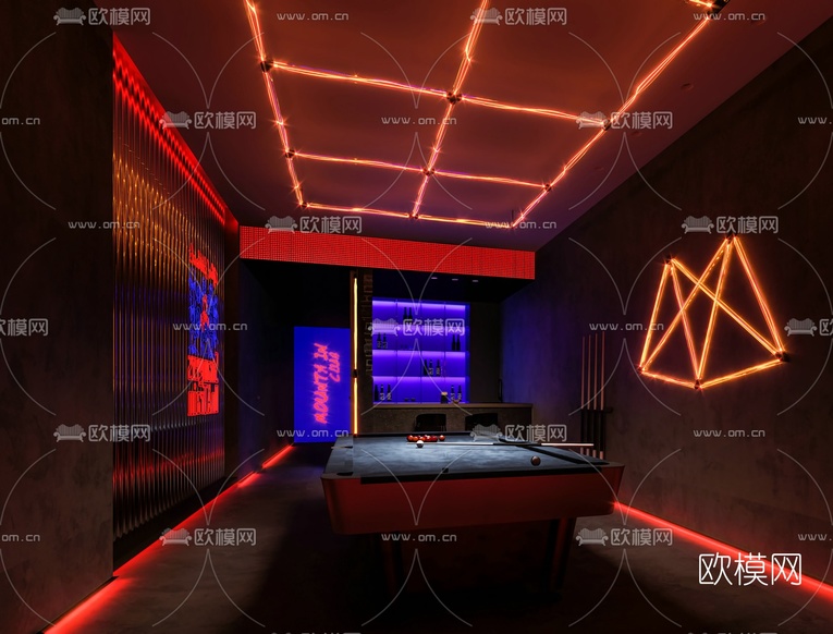 现代台球室3d模型下载(渲染图1)
