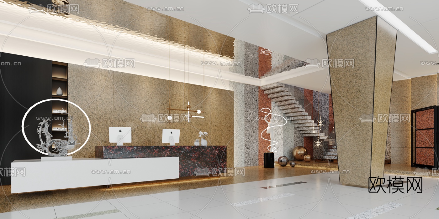 现代轻奢酒店大堂3d模型